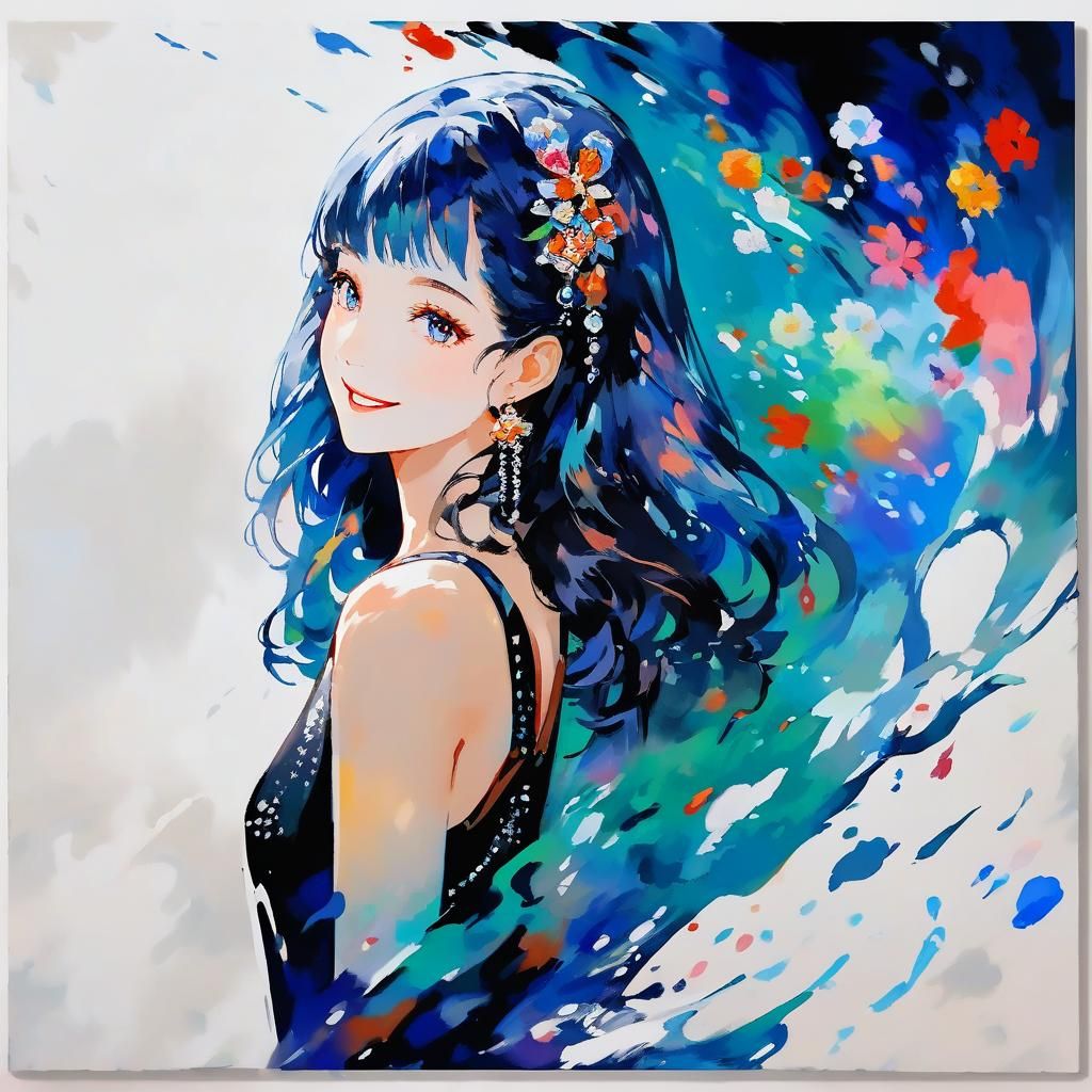Anime Woman in Aquarela Painting with Painterly Shading