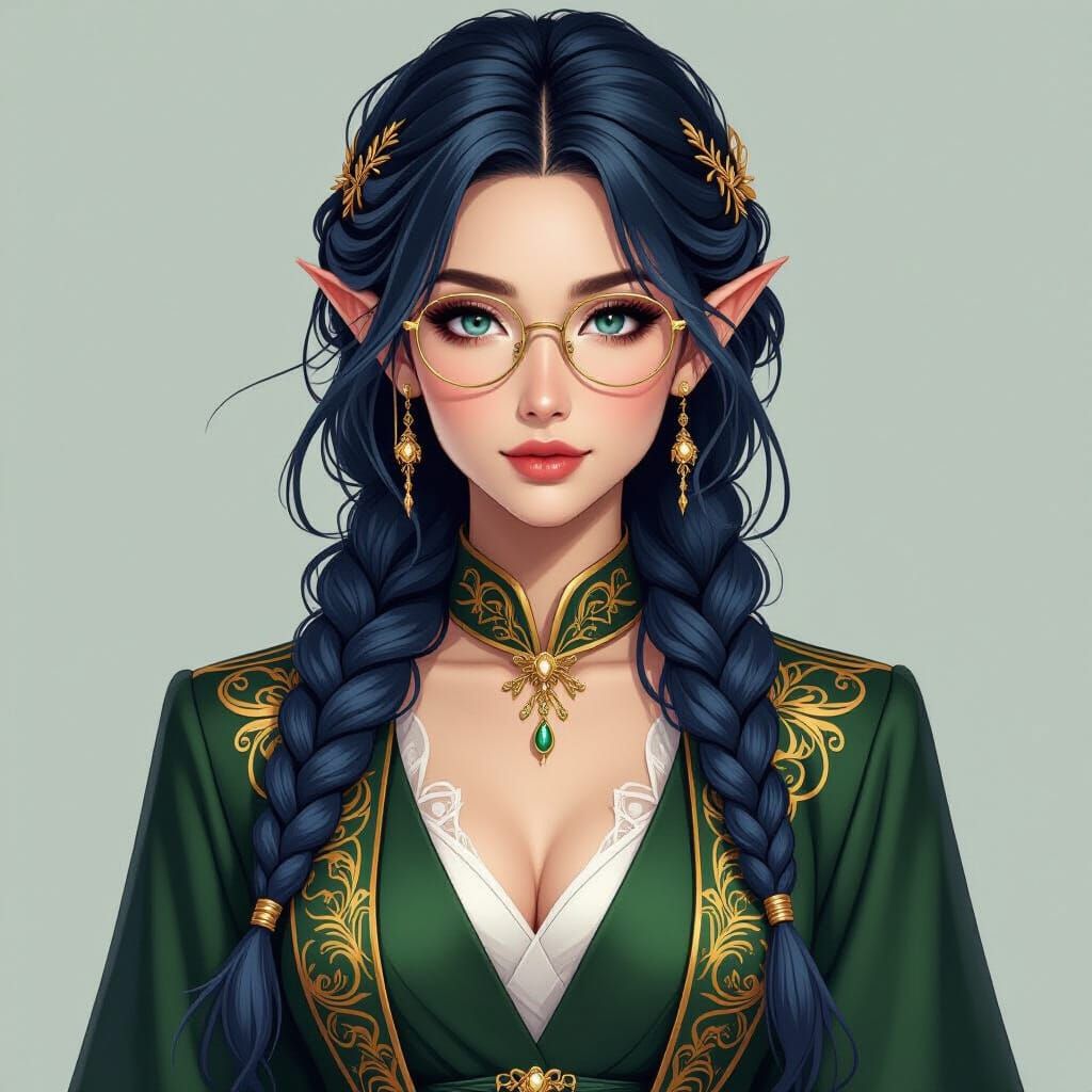 Elegant Elven Woman with Braids and Golden Ornaments