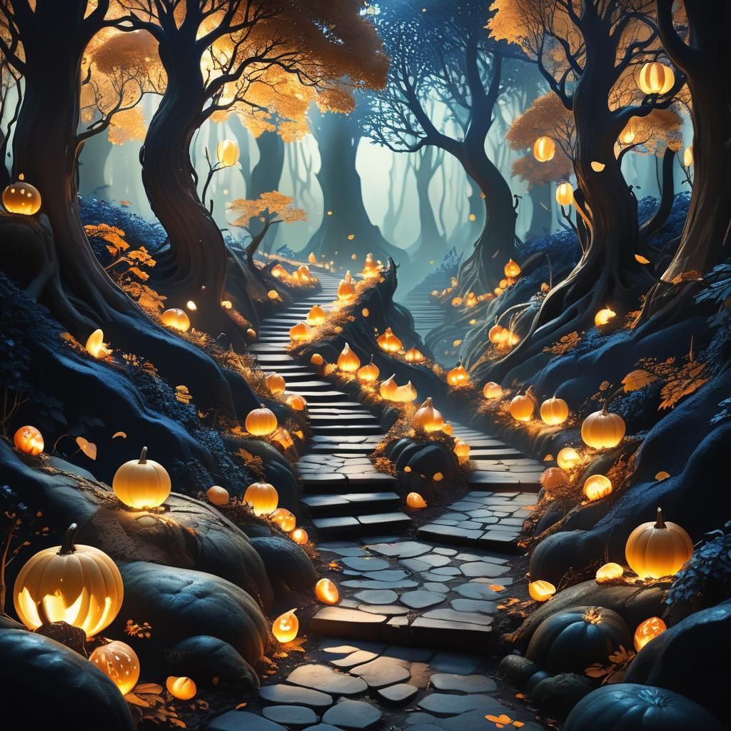 Mystical Gourd Forest Path in Anime Style