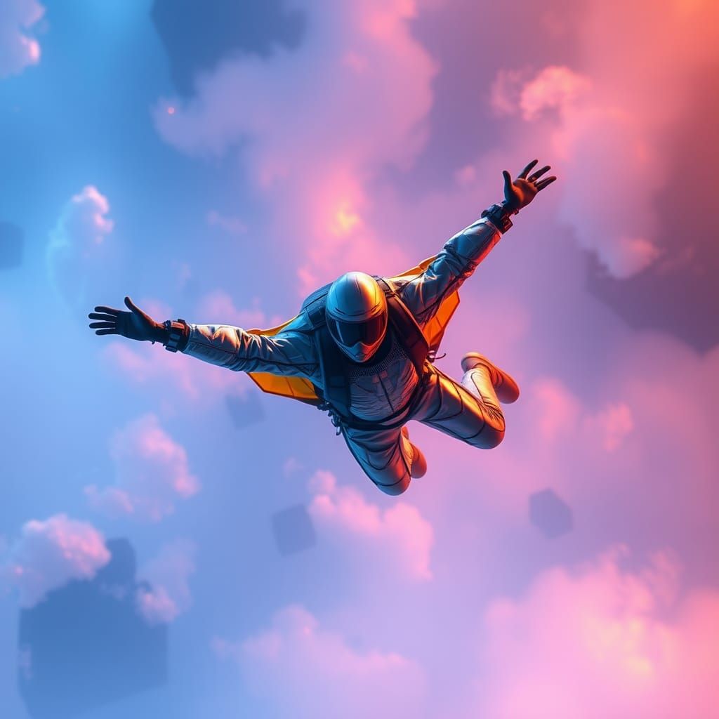 Wingsuit Flyer Soaring Through Iridescent Skies