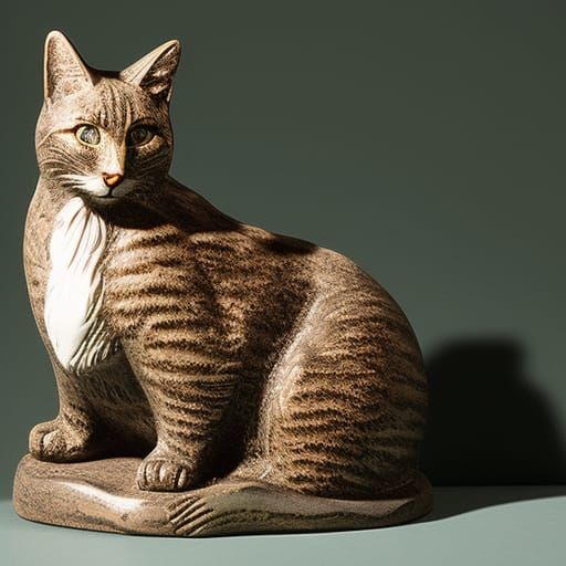 Abyssinian Cat Ceramic Sculpture, Surrealist Style