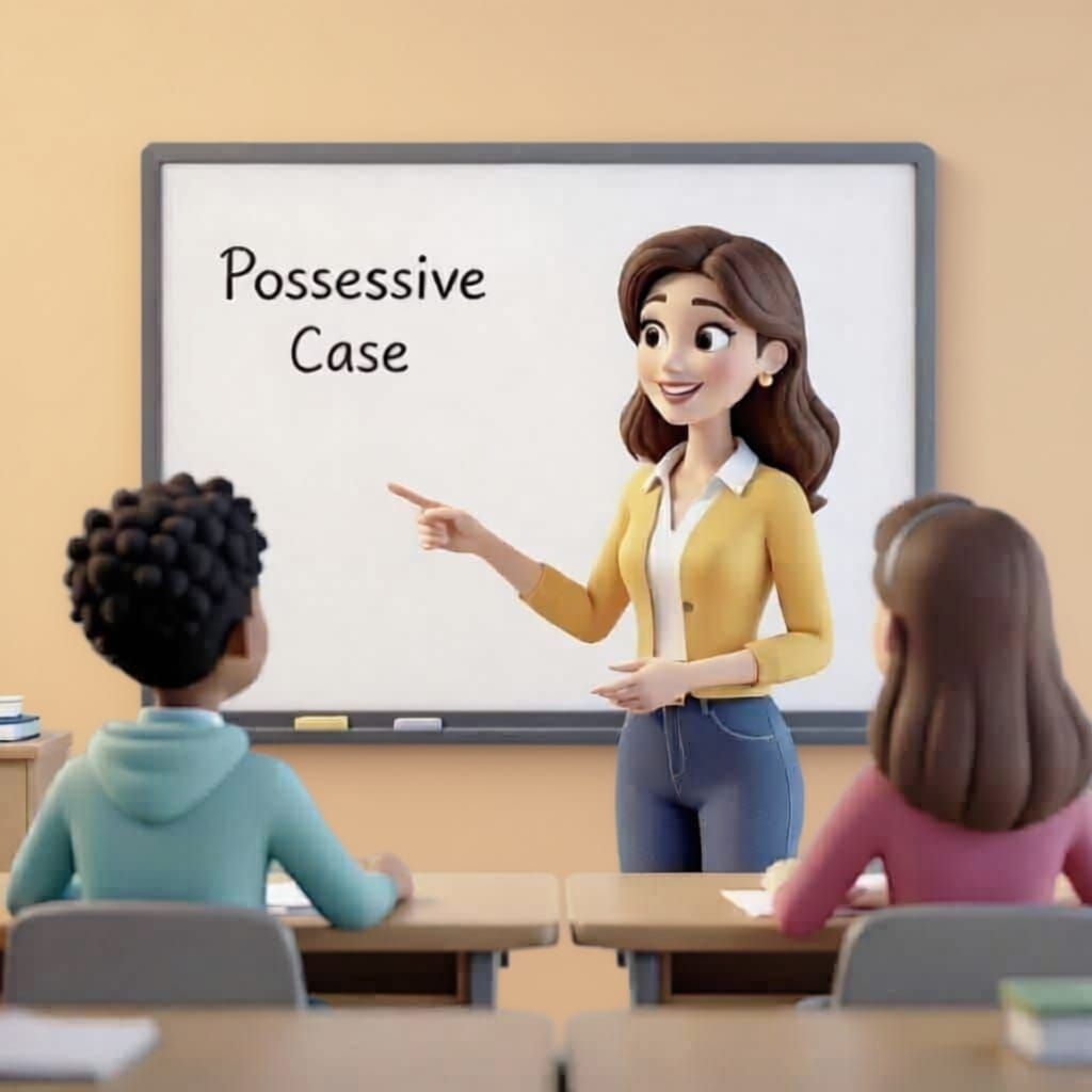 English Teacher Explains Possessive Case in Bright Classroom