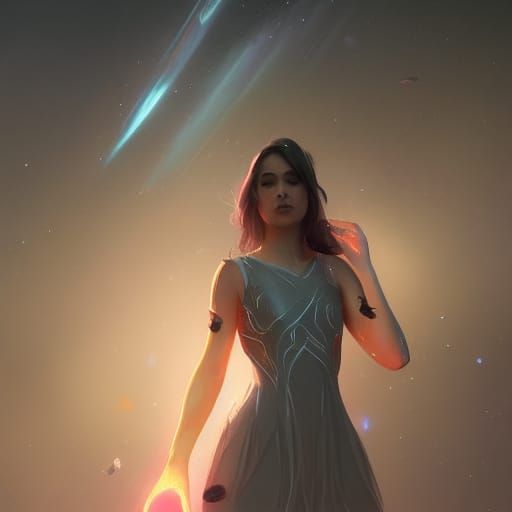Celestial Girl in Flowing Dress, Art Nouveau Style