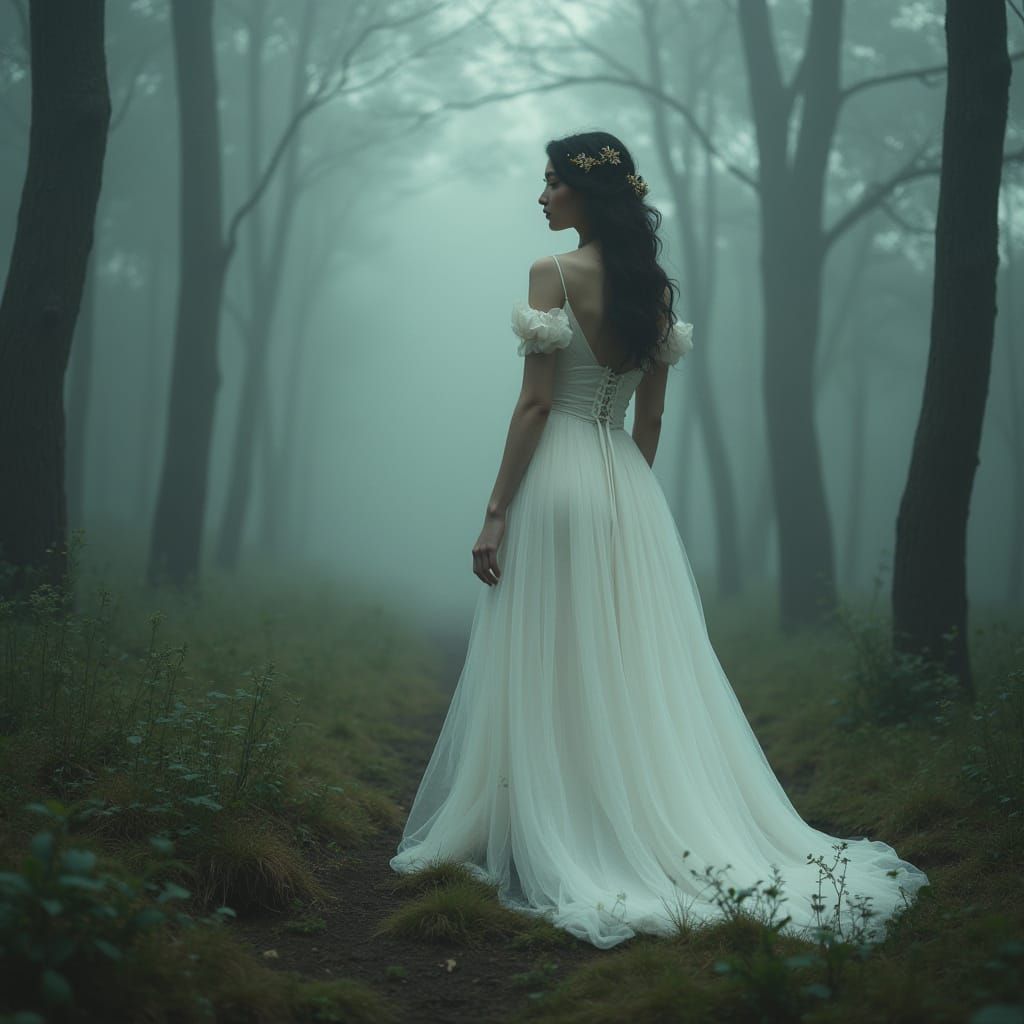 Ethereal Woman in White Gown, Poetic Realism