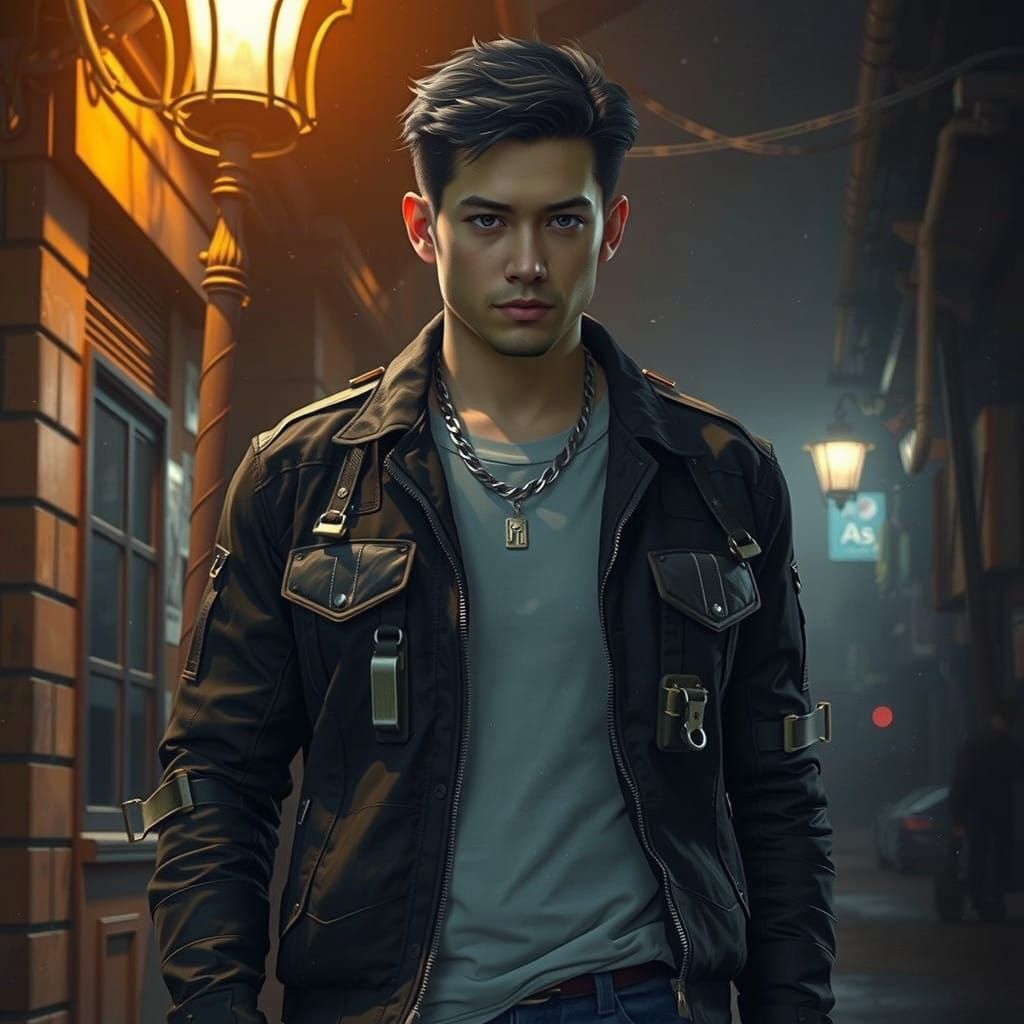 Figure in Tactical Gear Steps into City Streetlight