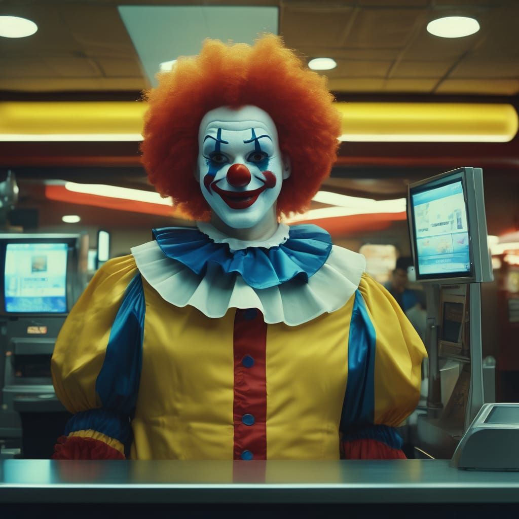 McDonald's Clown Mascot with Robot Order Taker