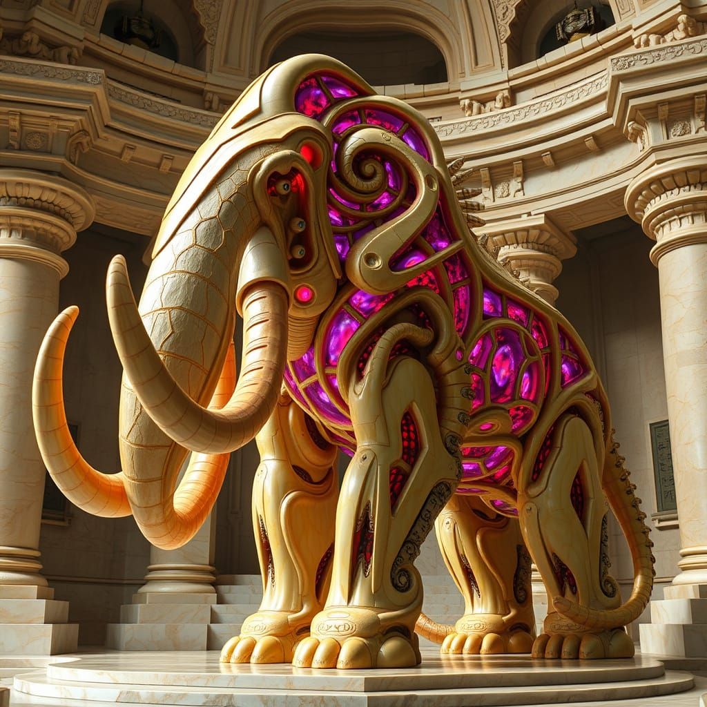 Marble Mastodon with Glowing Internal Network