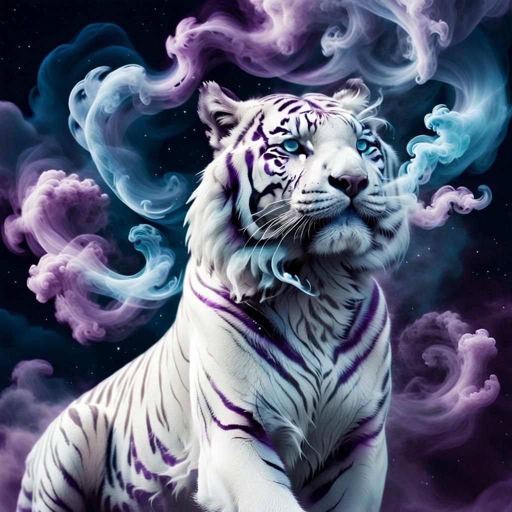 Surreal White Tiger Nebula in Double Exposure