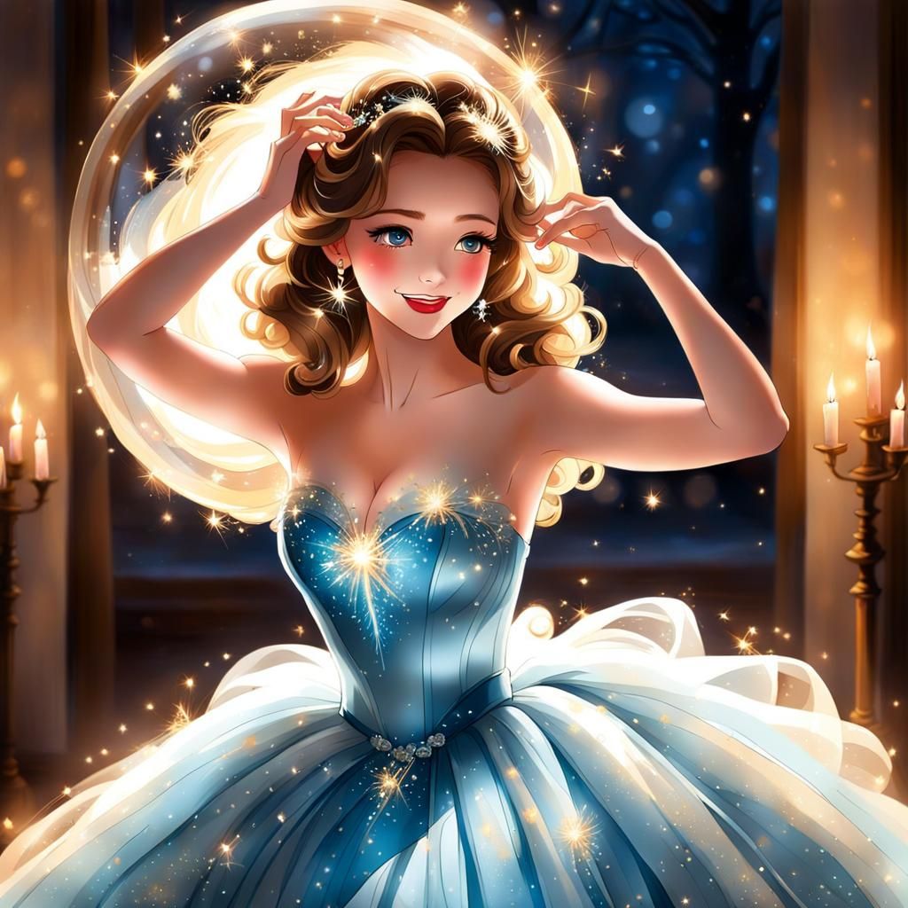 Lady in Glowing Gown with Celestial Hair