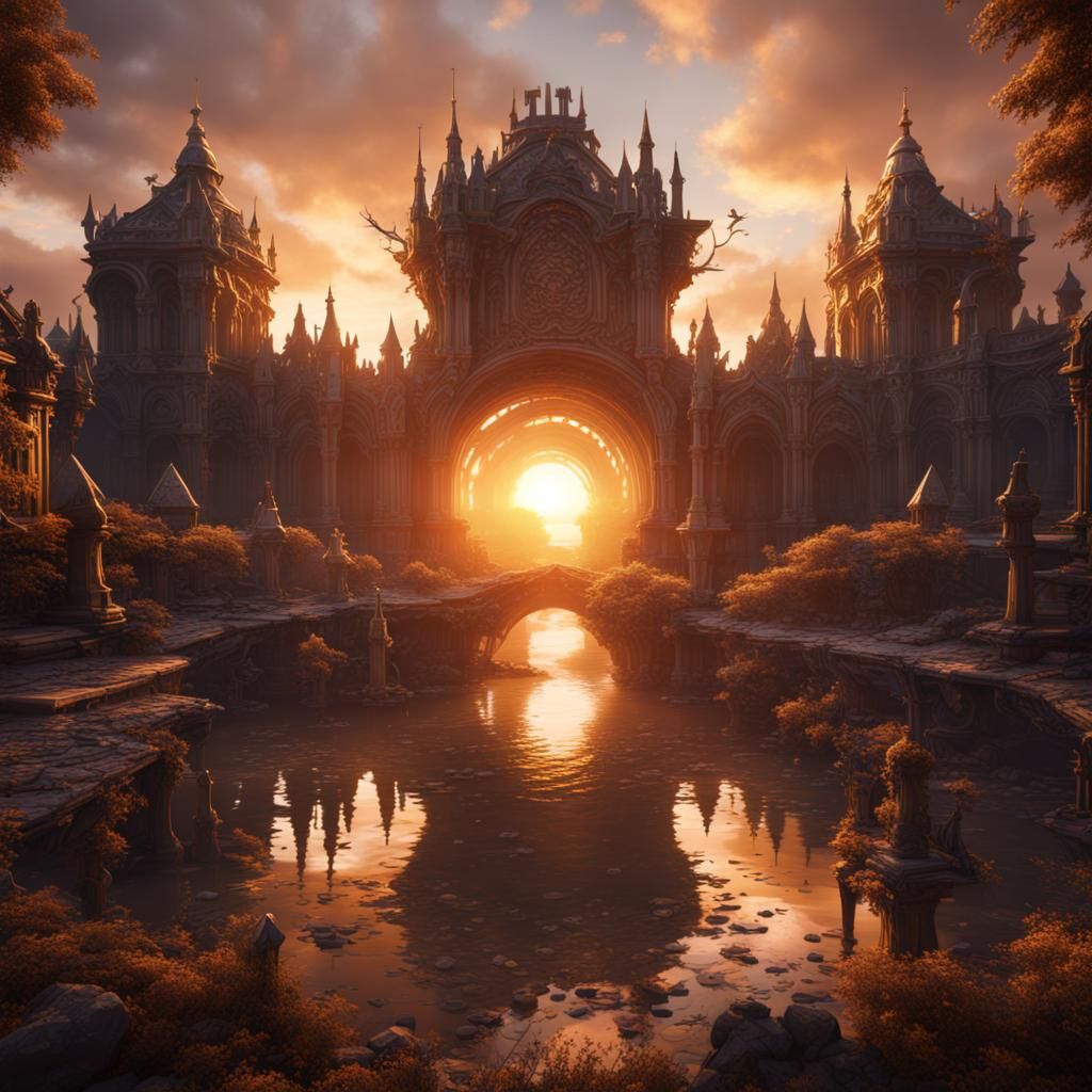 Fantastical Sun in Deep Color, Detailed Matte Painting