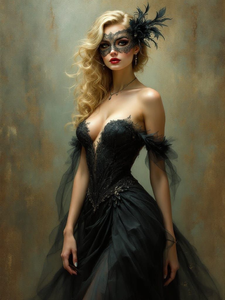 1950s Pin Up Woman at Masquerade Ball