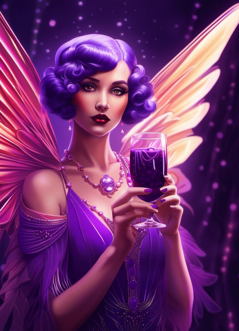 Neon Purple Fairy Flapper in Art Deco Portrait