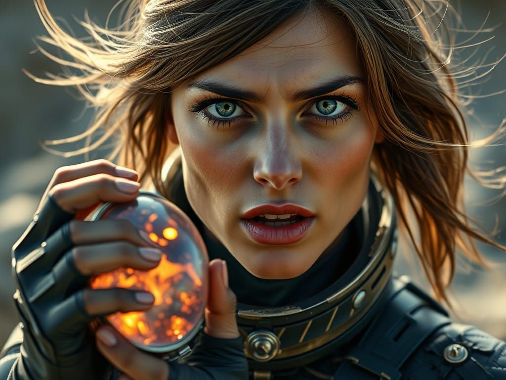 Stunning Woman in Futuristic Spacesuit, Wide-Angle, Cinemati...