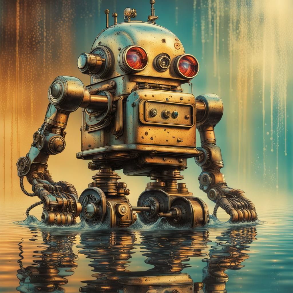 Robot Reflection: Vintage Japanese Steampunk Art