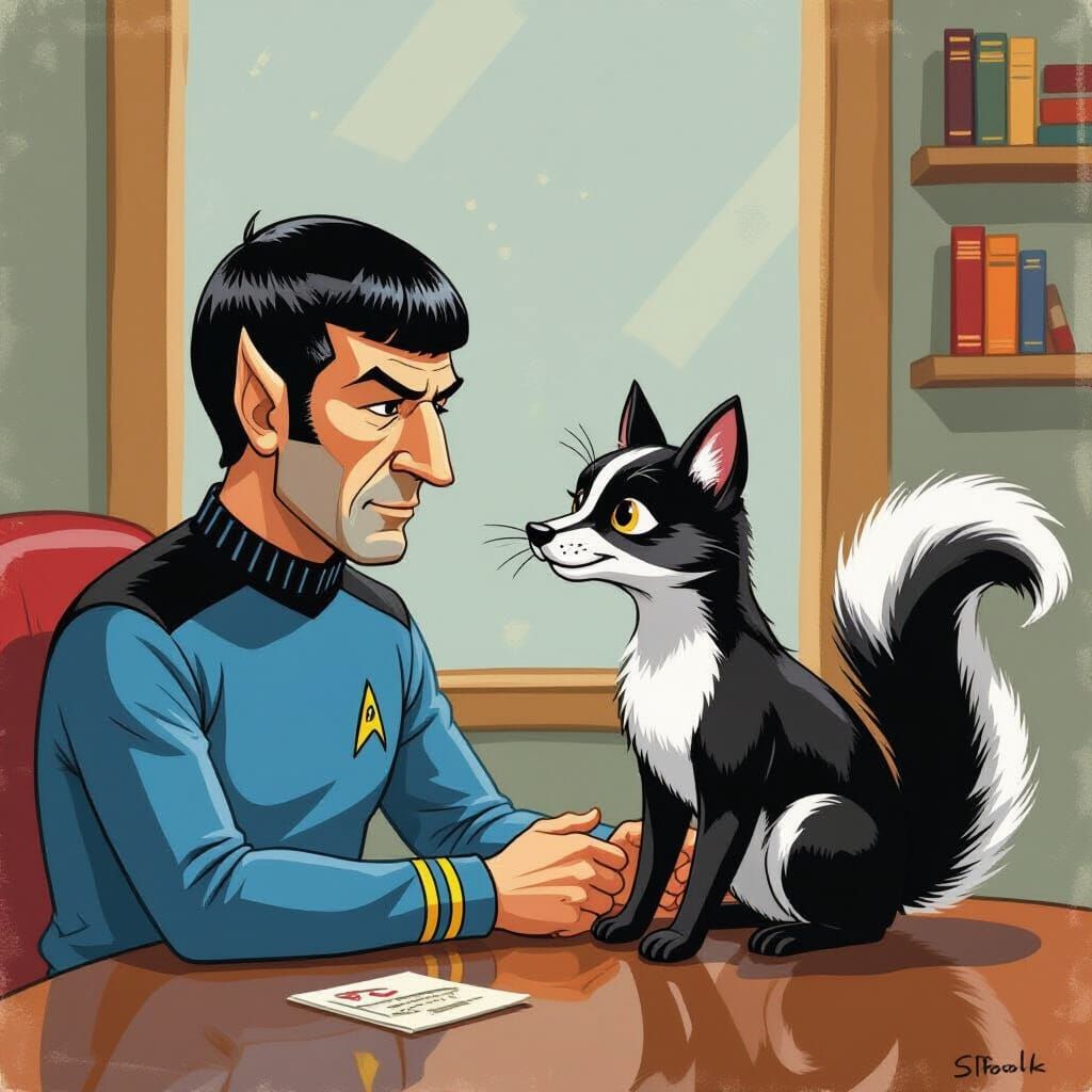 Spock's Unexpected Encounter: A Gouache Painting