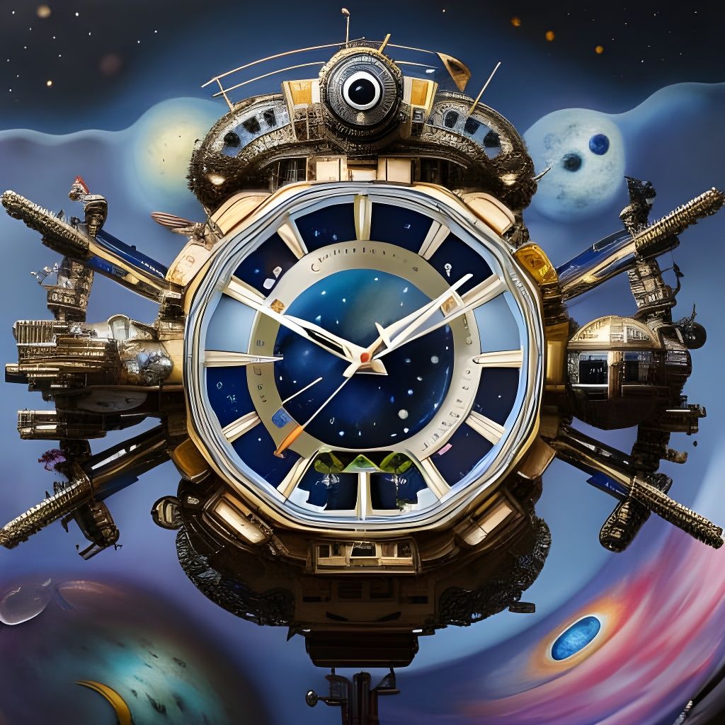 Surreal Space Landscape with Clocks in Ornate Style