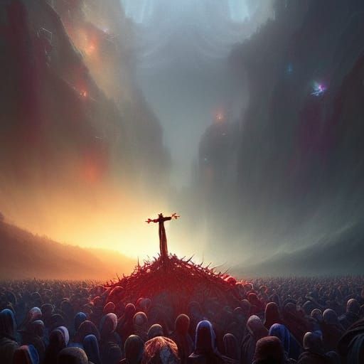 Ascendant Jesus with Crown of Thorns in Earth Art