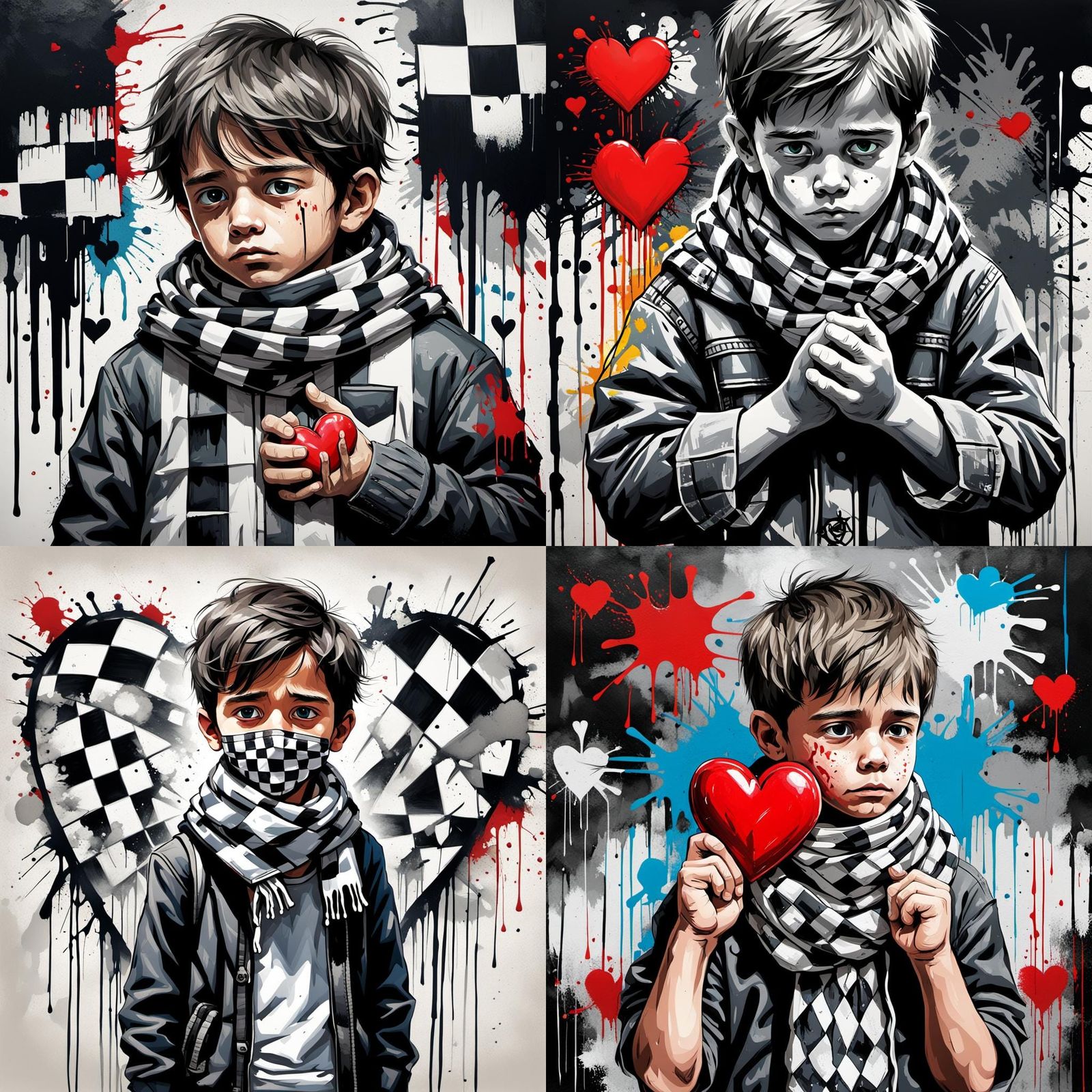 Sad Child Holds Broken Heart: Graffiti Street Art
