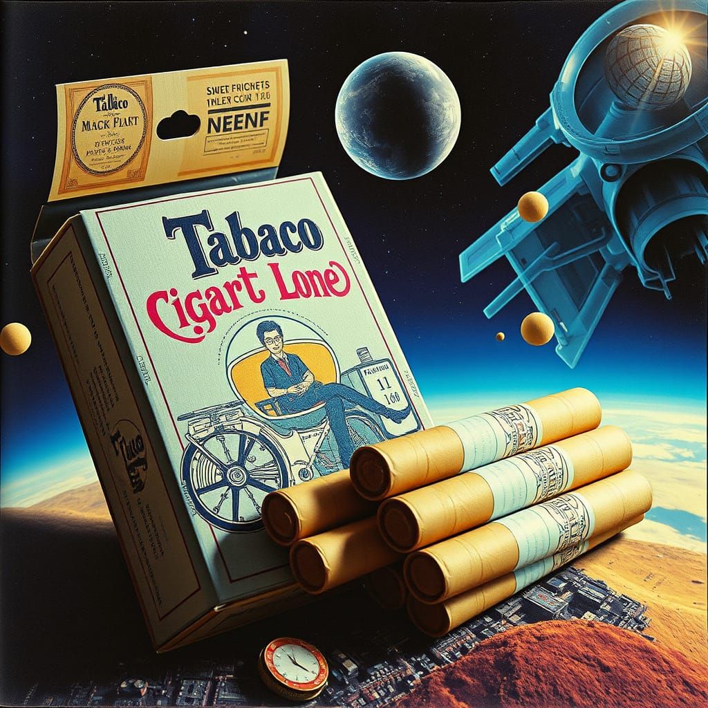 Retrofuturistic Tobacco Collage in Cyberpunk Vaporwave Style