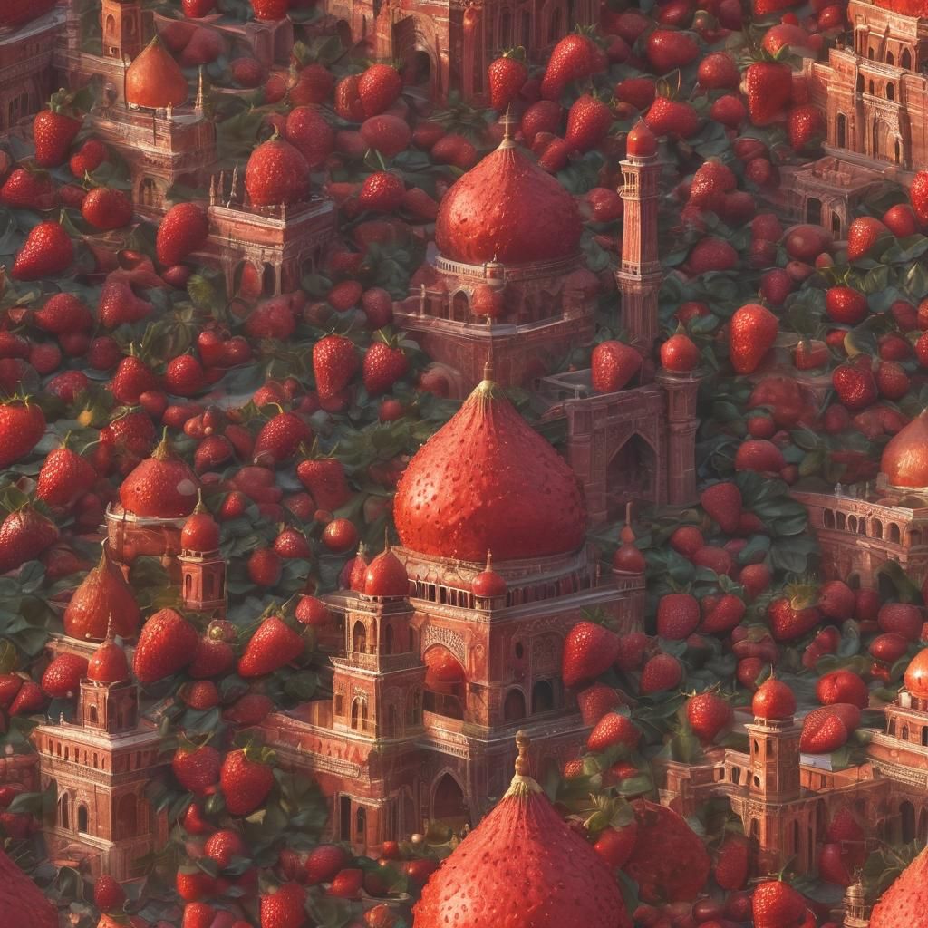Strawberry Taj Mahal: Vibrant Digital Art