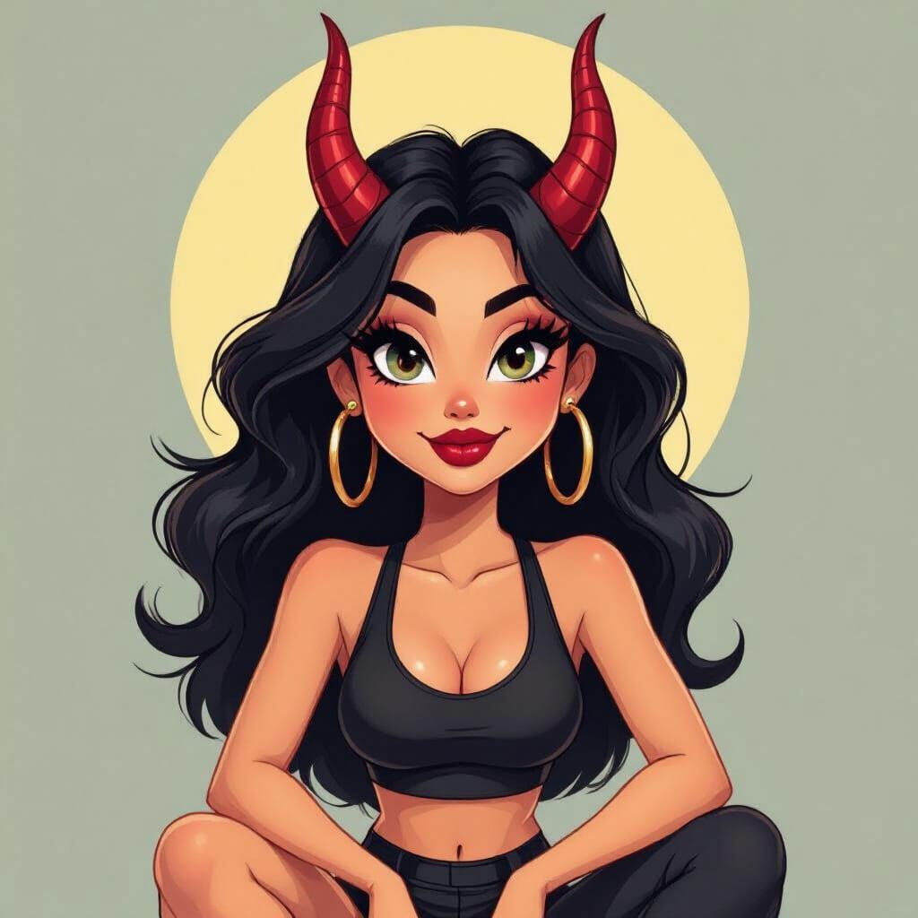 Cartoon Angel-Devil Woman in Looney Tunes Style