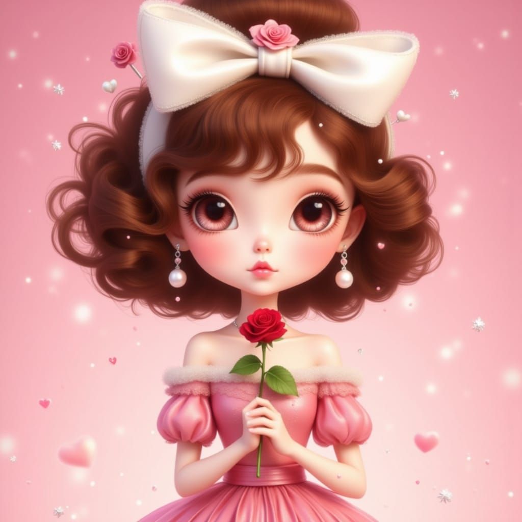 Cartoon Girl with Rose in Miyazaki-Inspired Style