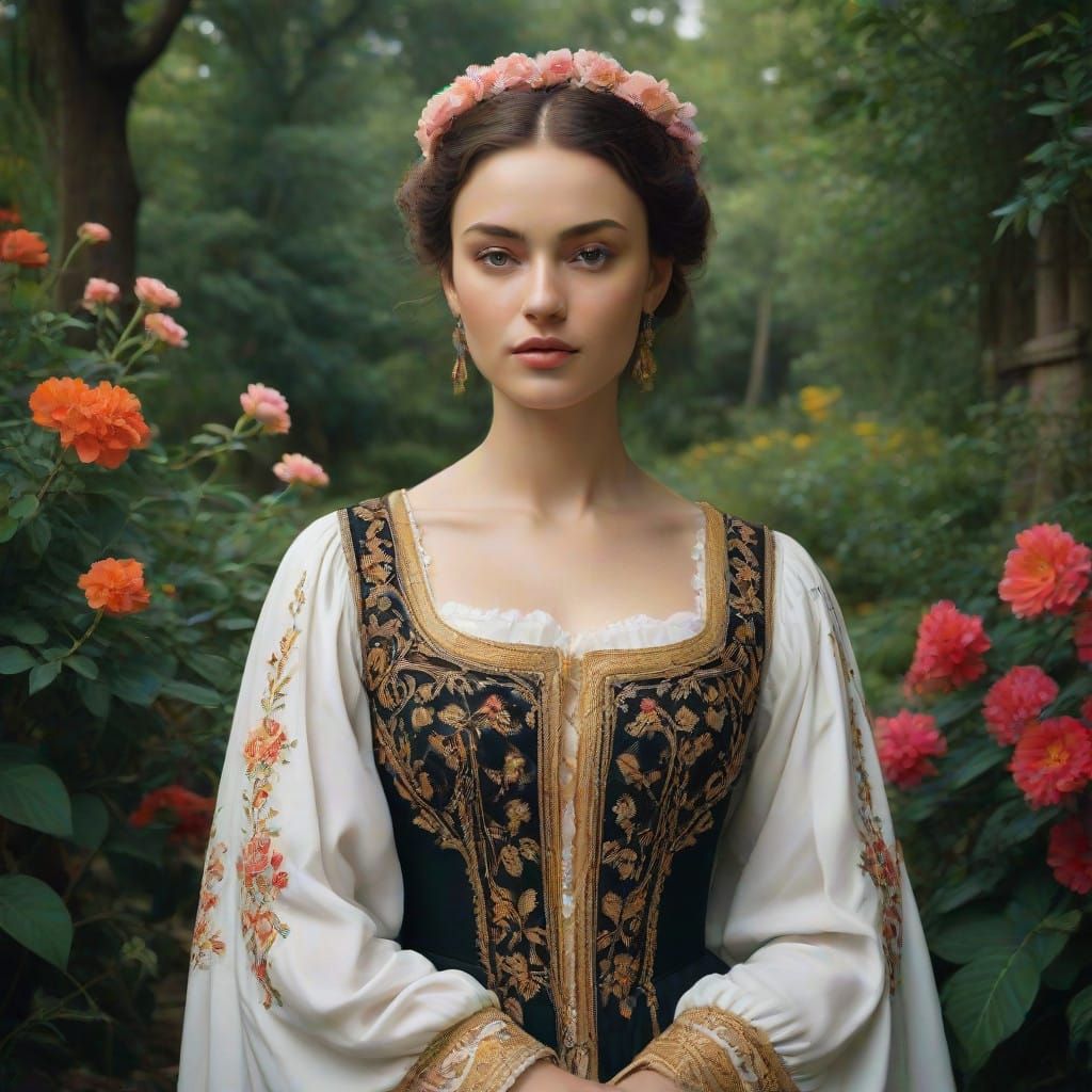Ethereal Georgian Beauty in Folk Art Style