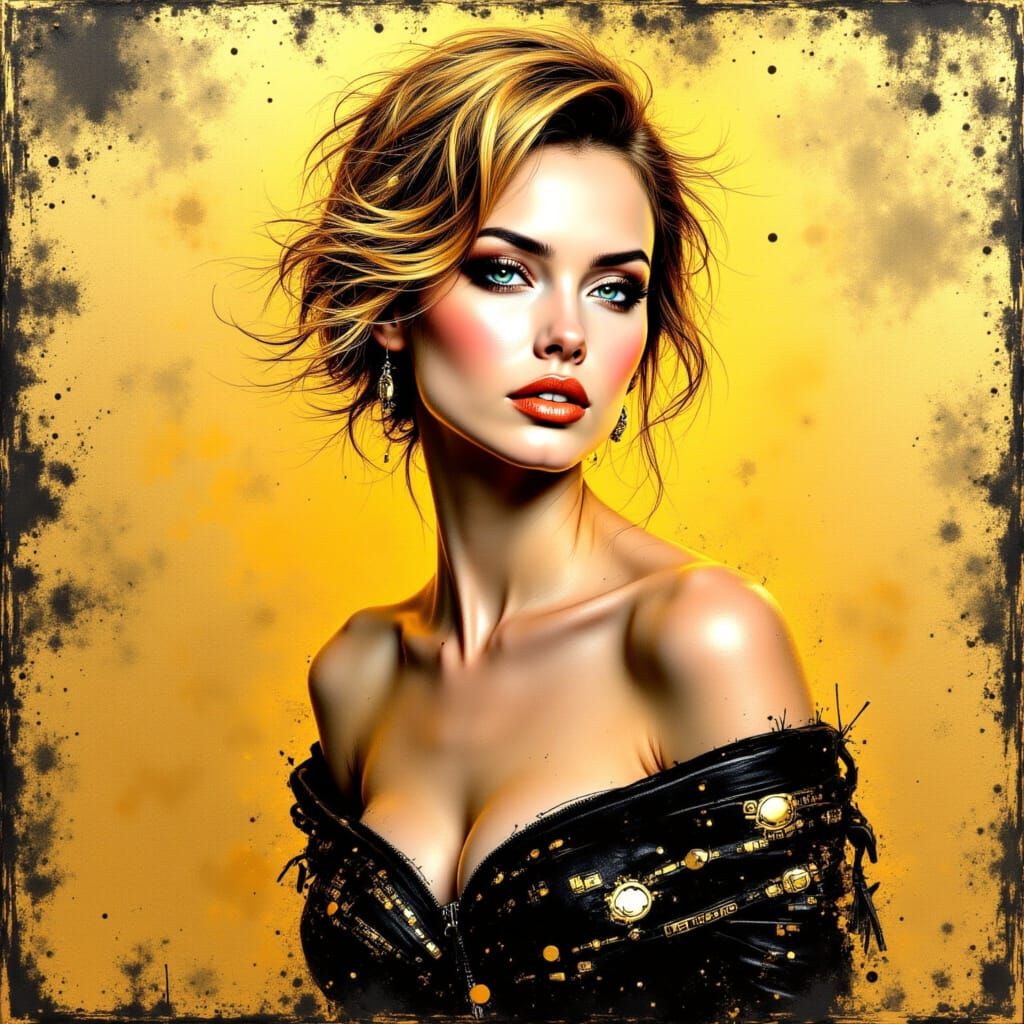 Golden WPAP Pop Art Portrait of Charlize Theron