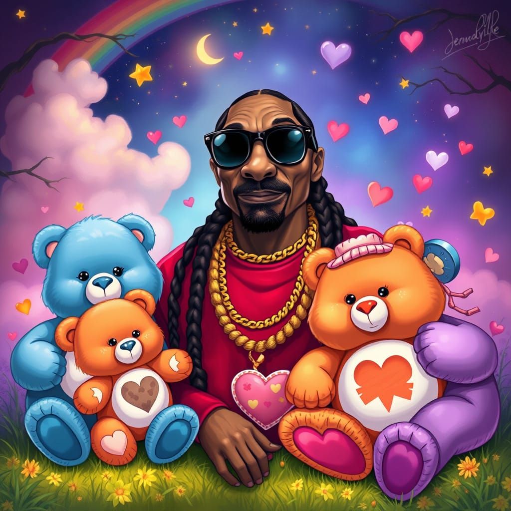 Snoop Dogg in Whimsical Care Bear Wonderland