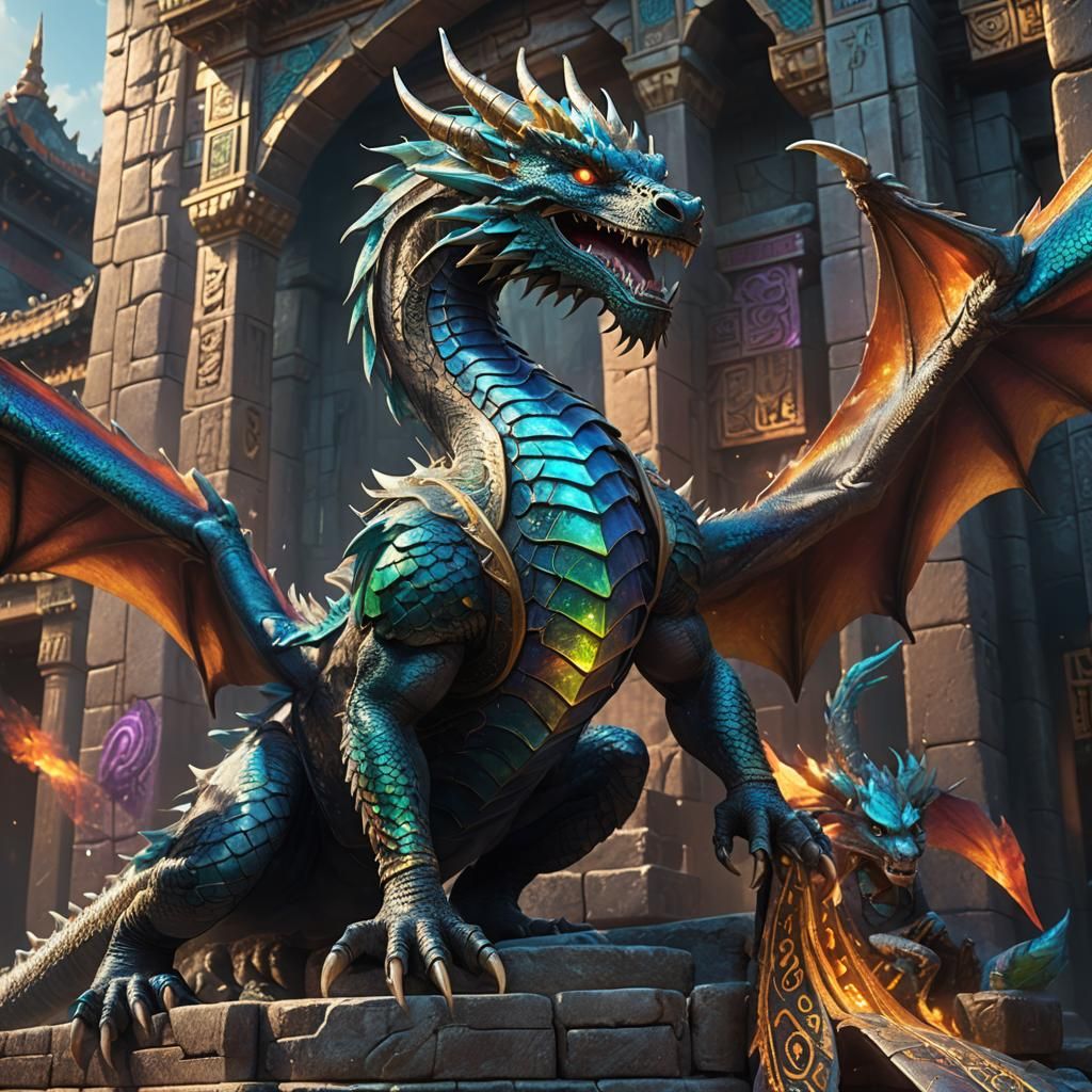 Dragon of Karakus on Mystical Temple: Fantasy Art