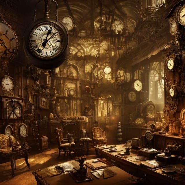 Intricate Clock Room in a Cinematic Digital Painting