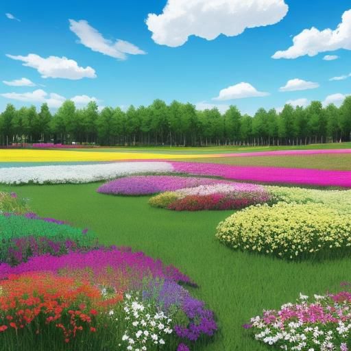 Vibrant Sunny Landscape with Colorful Flowers