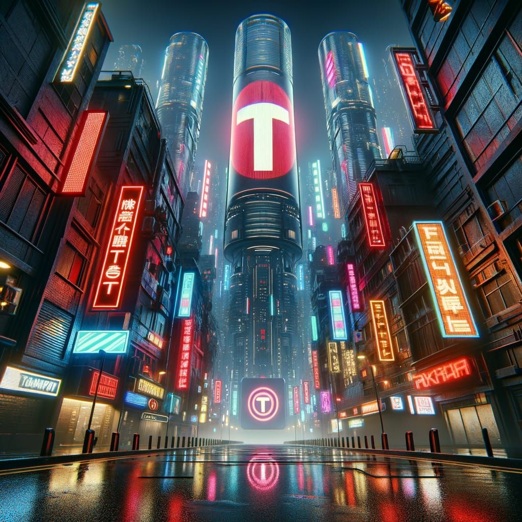 Cyberpunk Cityscape at Night in the Style of Hyperrealism