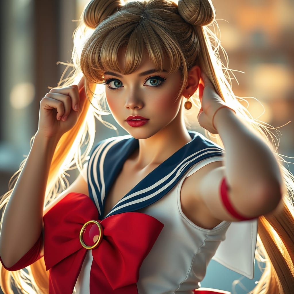 Heroic Sailor Moon in Realistic High-Fashion Photography Sty...