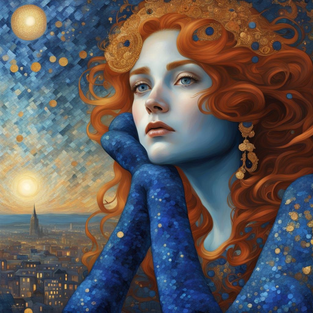 Dreamlike Digital Painting of Golden Goddess Under Celestial...