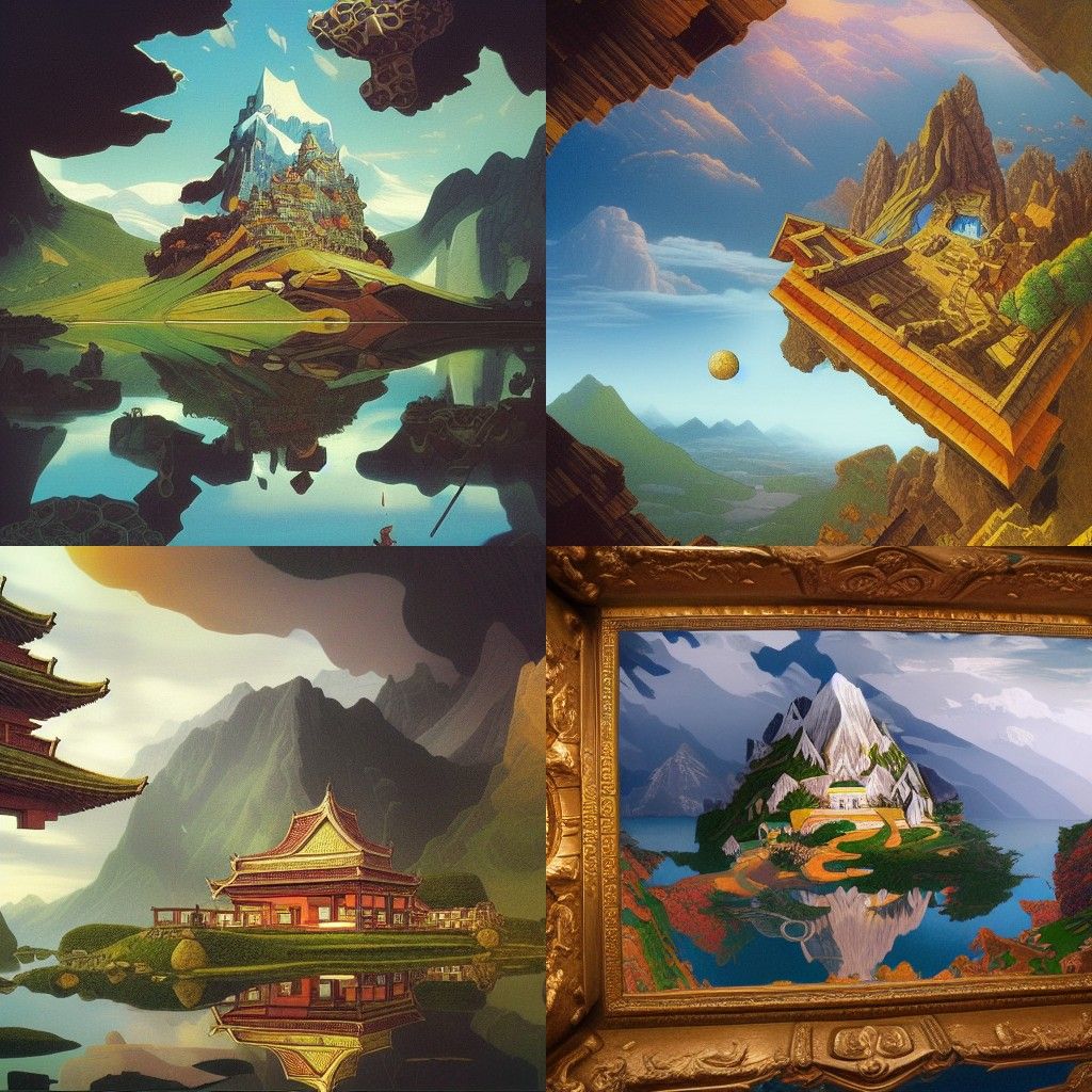 Surreal Floating Mountain Temple on Alien Planet