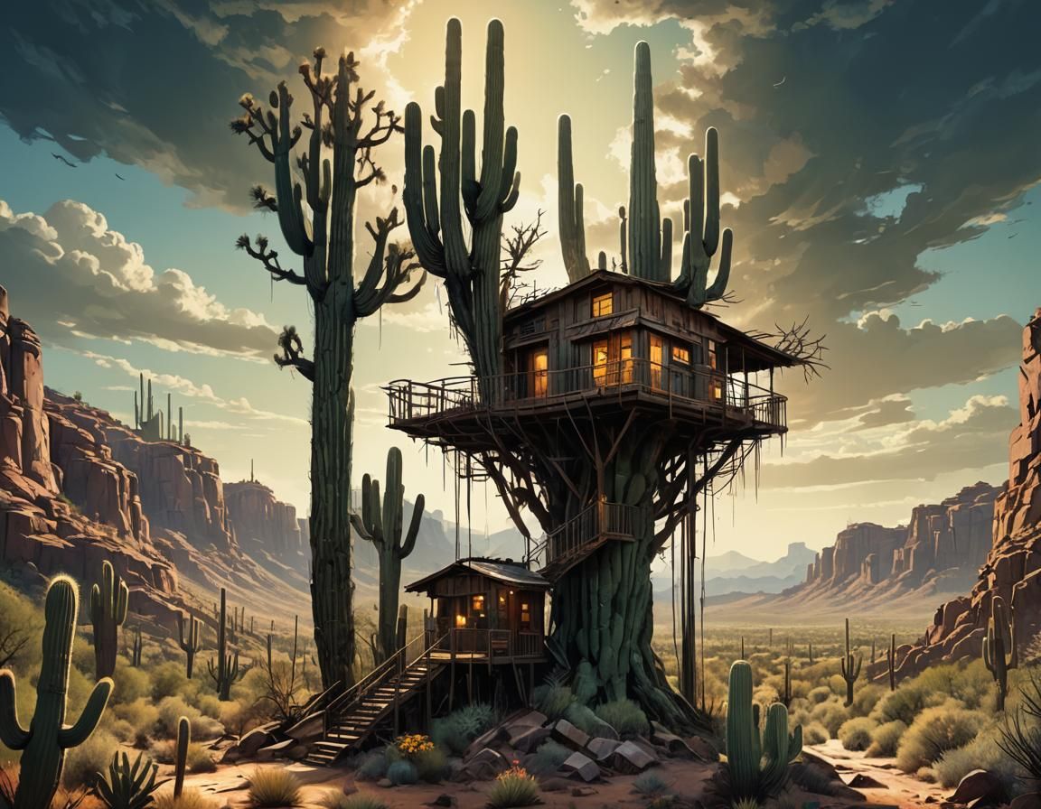 Saguaro Cactus Treehouse in Maximalist Style