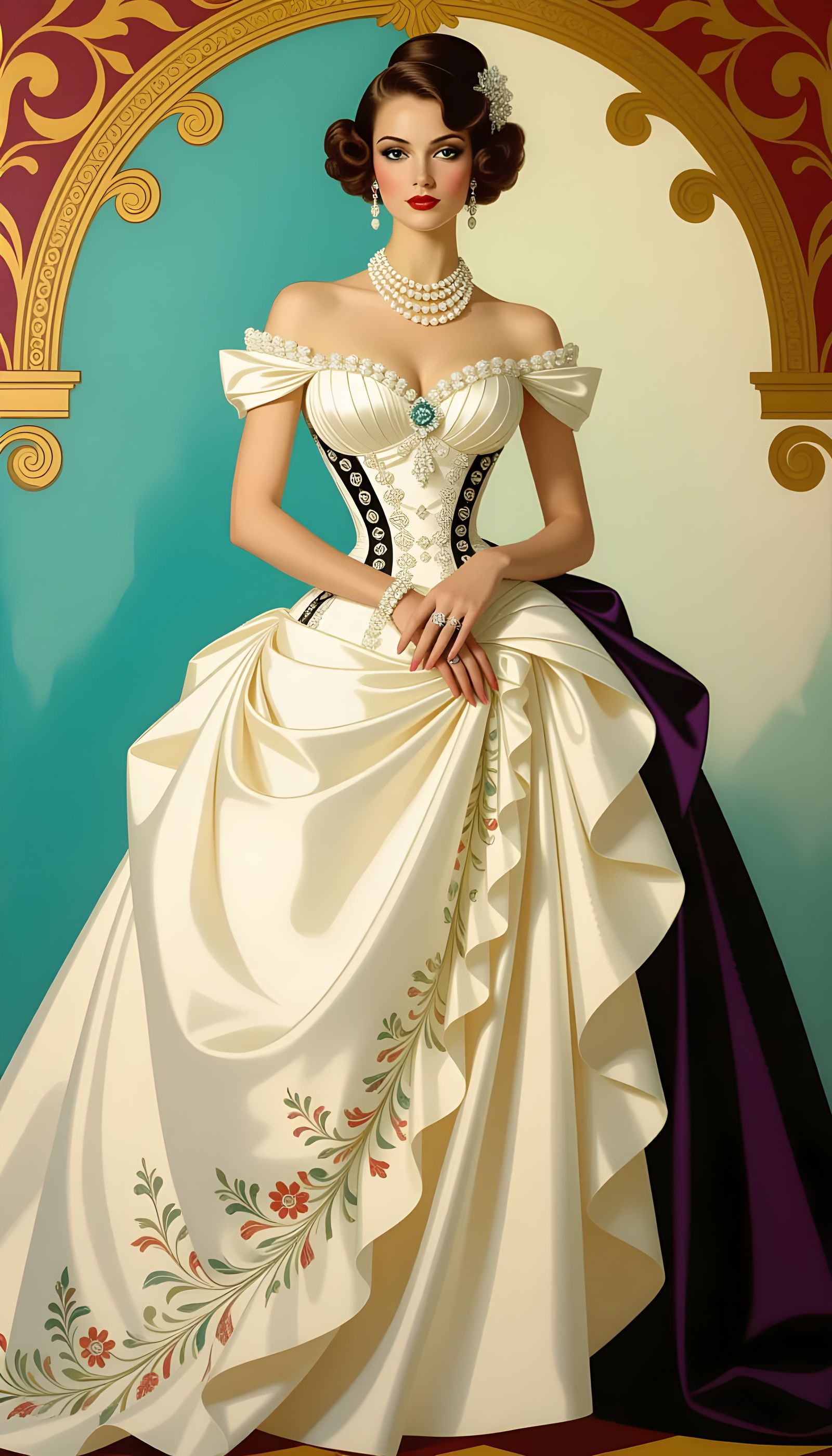 Elegant Woman in Rococo Style with Pearl Dress
