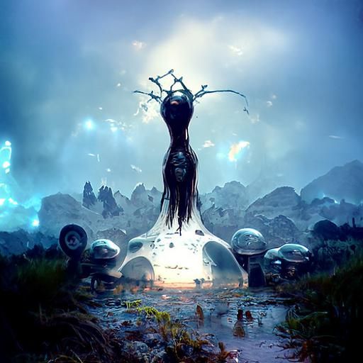 Alien Mushroom Goddess in Solar-Punk Style