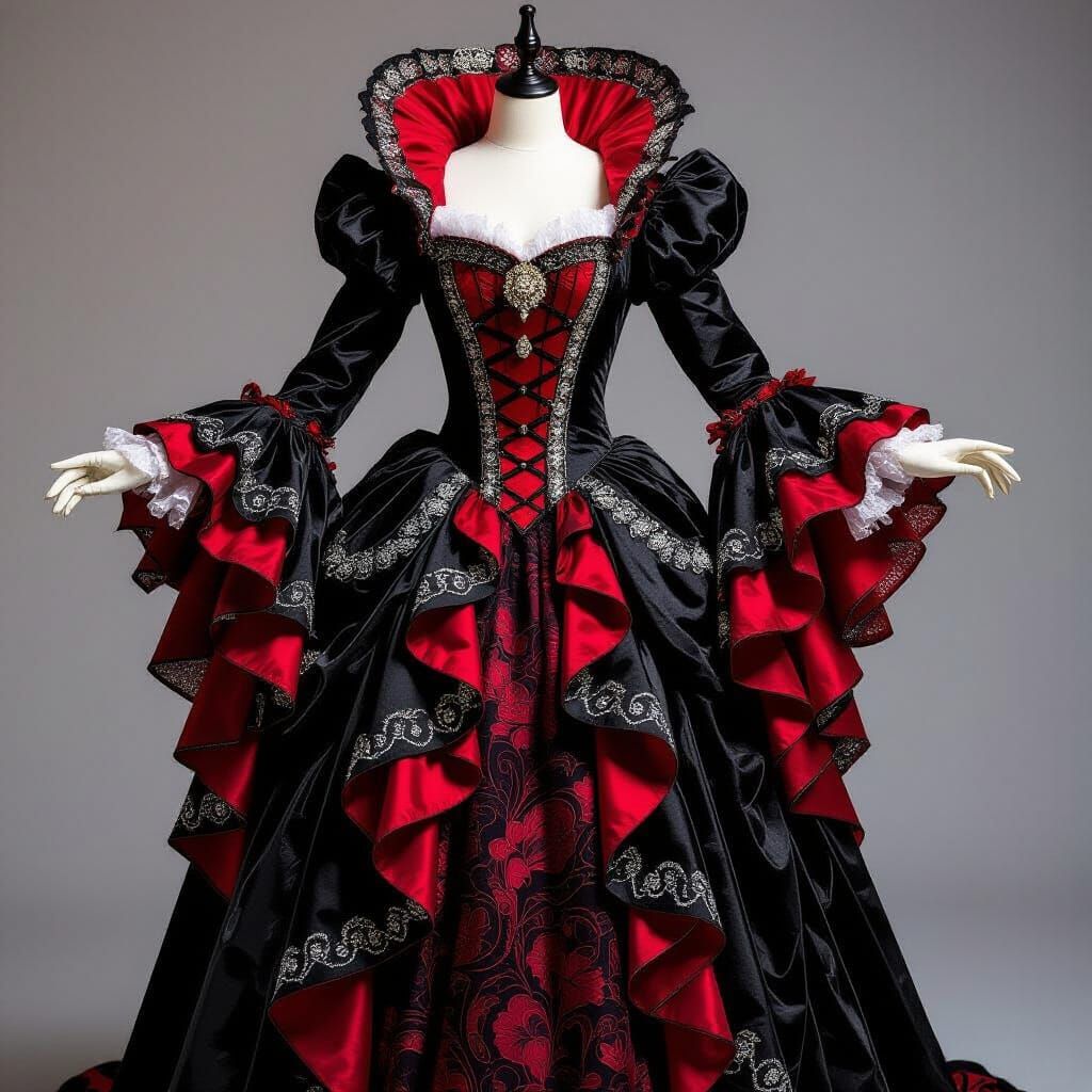 Sparkling 1500s Broadway Costume in Black and Red