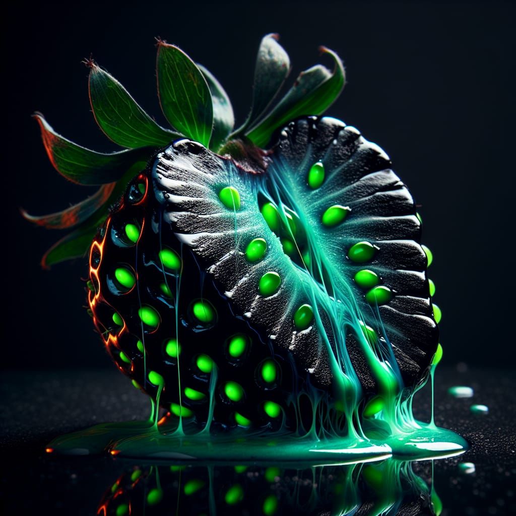 Macabre Black Strawberry Still Life, Macro Photography