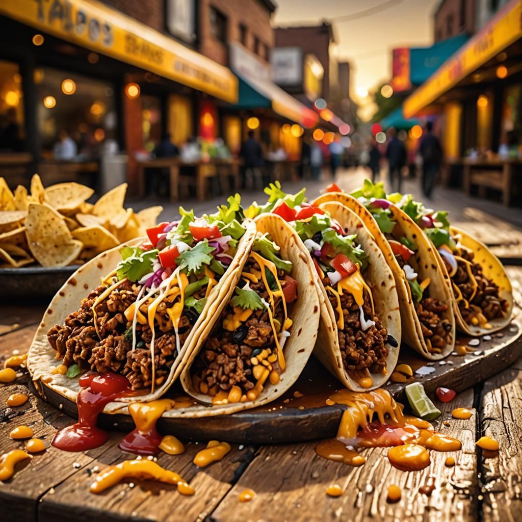 Vibrant Street Food Art: Close-up of Authentic Mexican Tacos