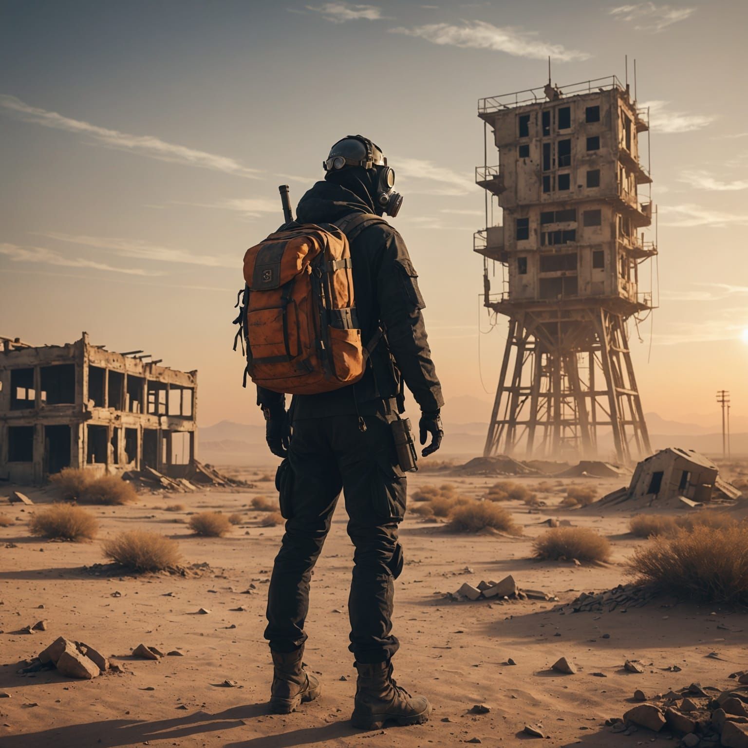 Dystopian Wanderer in Barren Desert Landscape