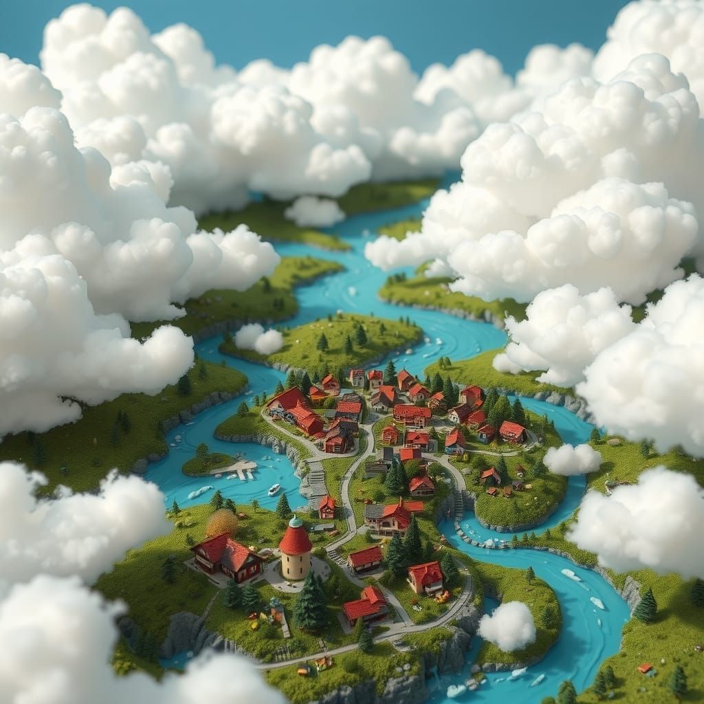 Miniature Village in Fluorescent Blue River World