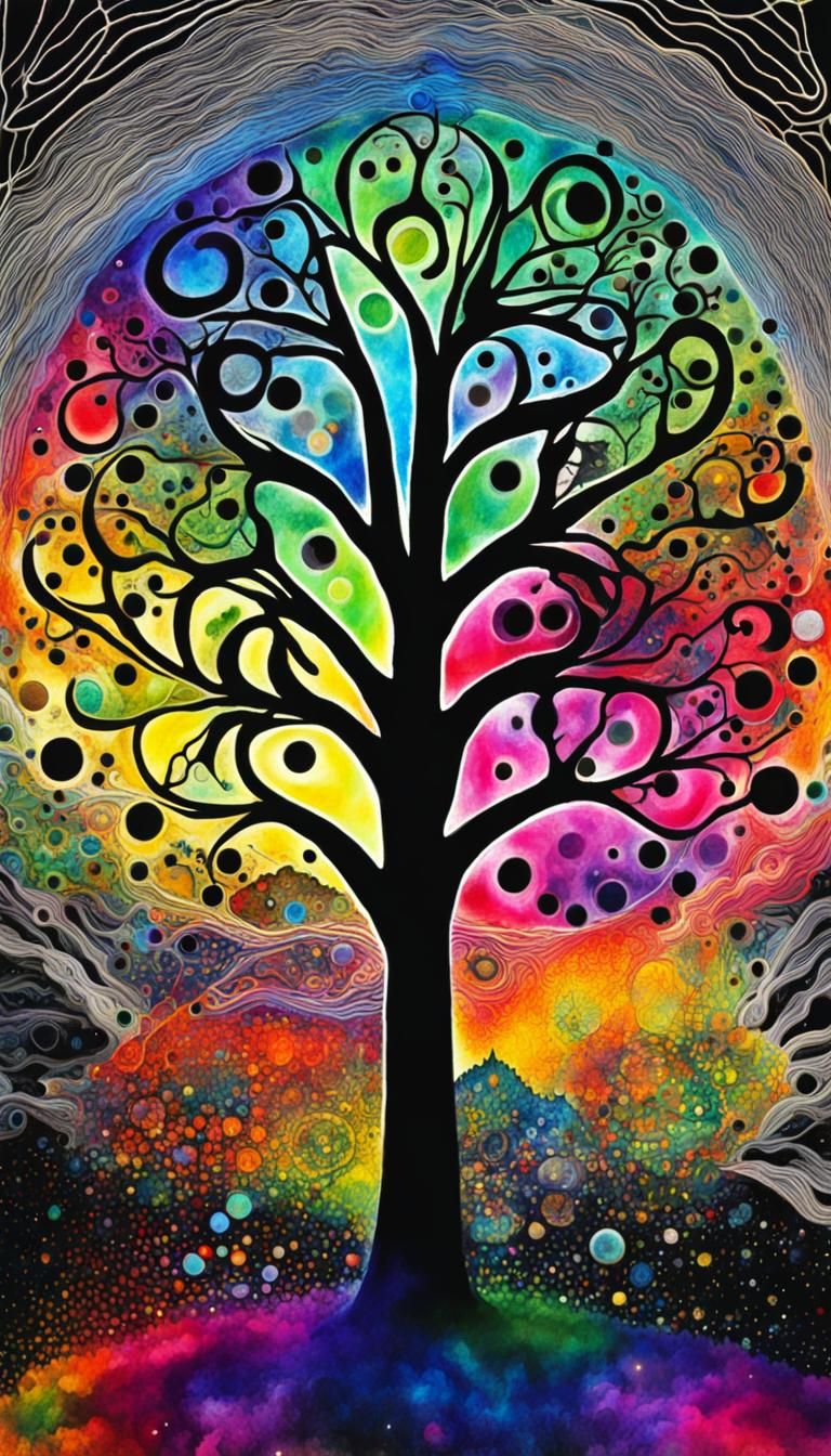 Colorful Neurographic Tree of Life with Sacred Geometry