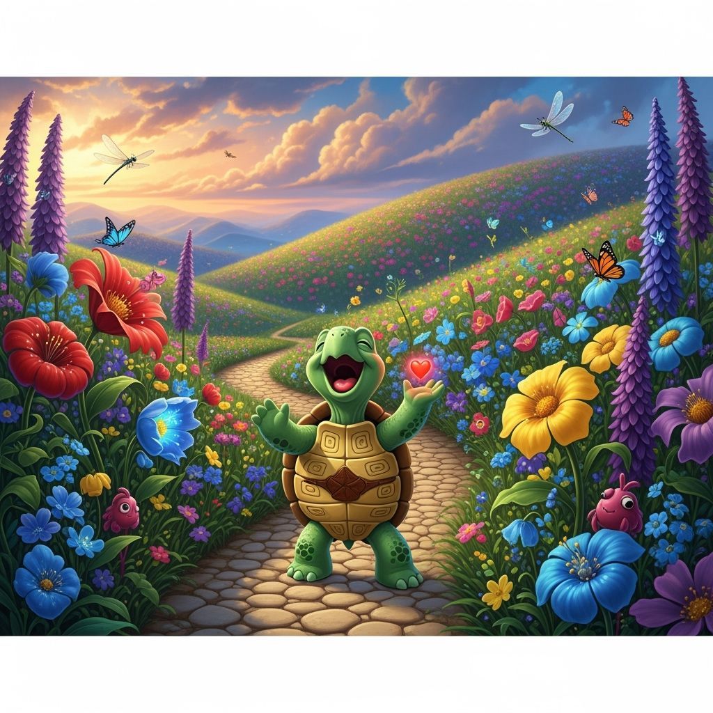 Cheerful Turtle Waving in Whimsical Disney Style