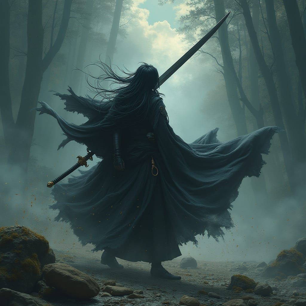 Shinigami Captain Unleashes Majestic Bankai Sword in Dark Fa...