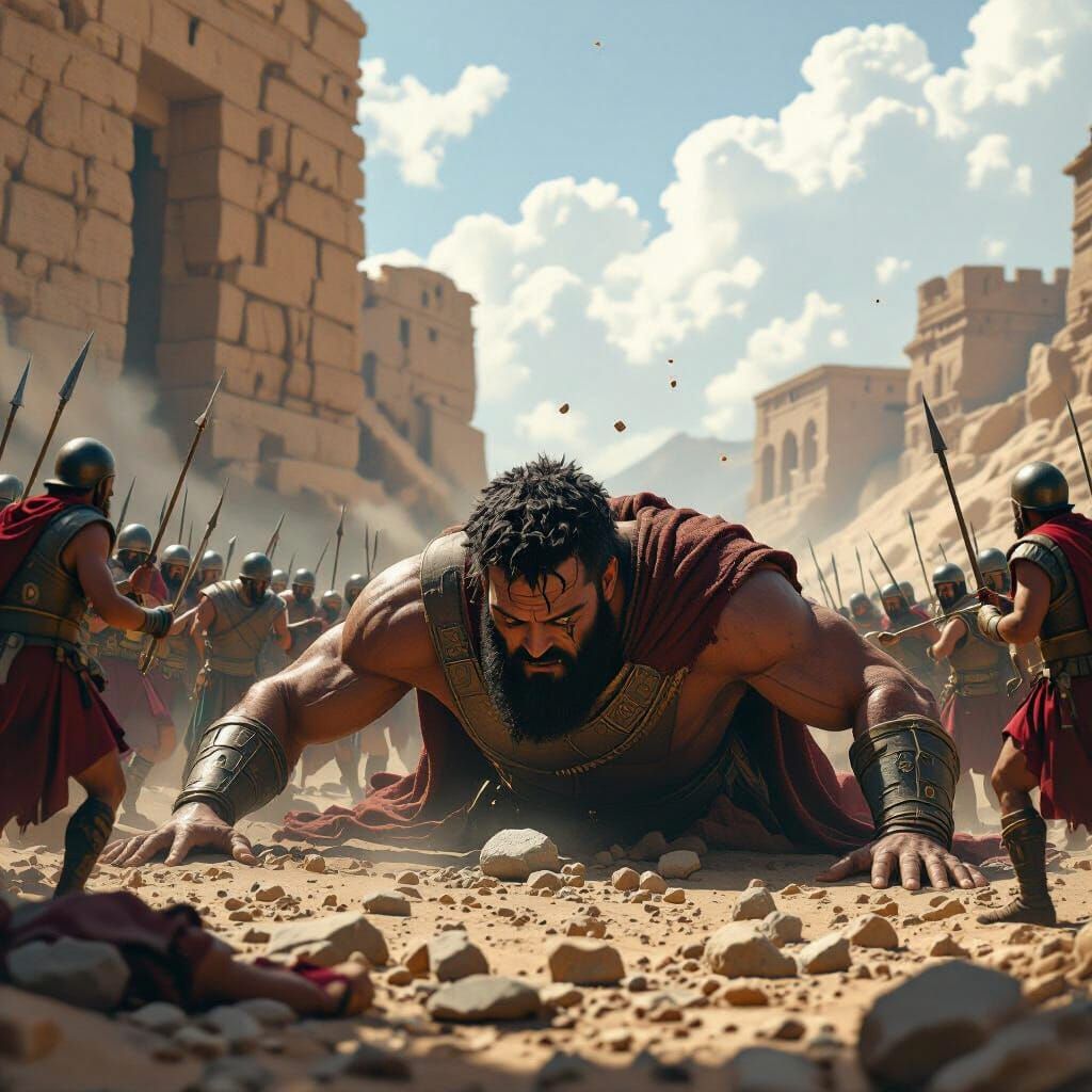 Goliath Falls: Matte Painting of Biblical Scene