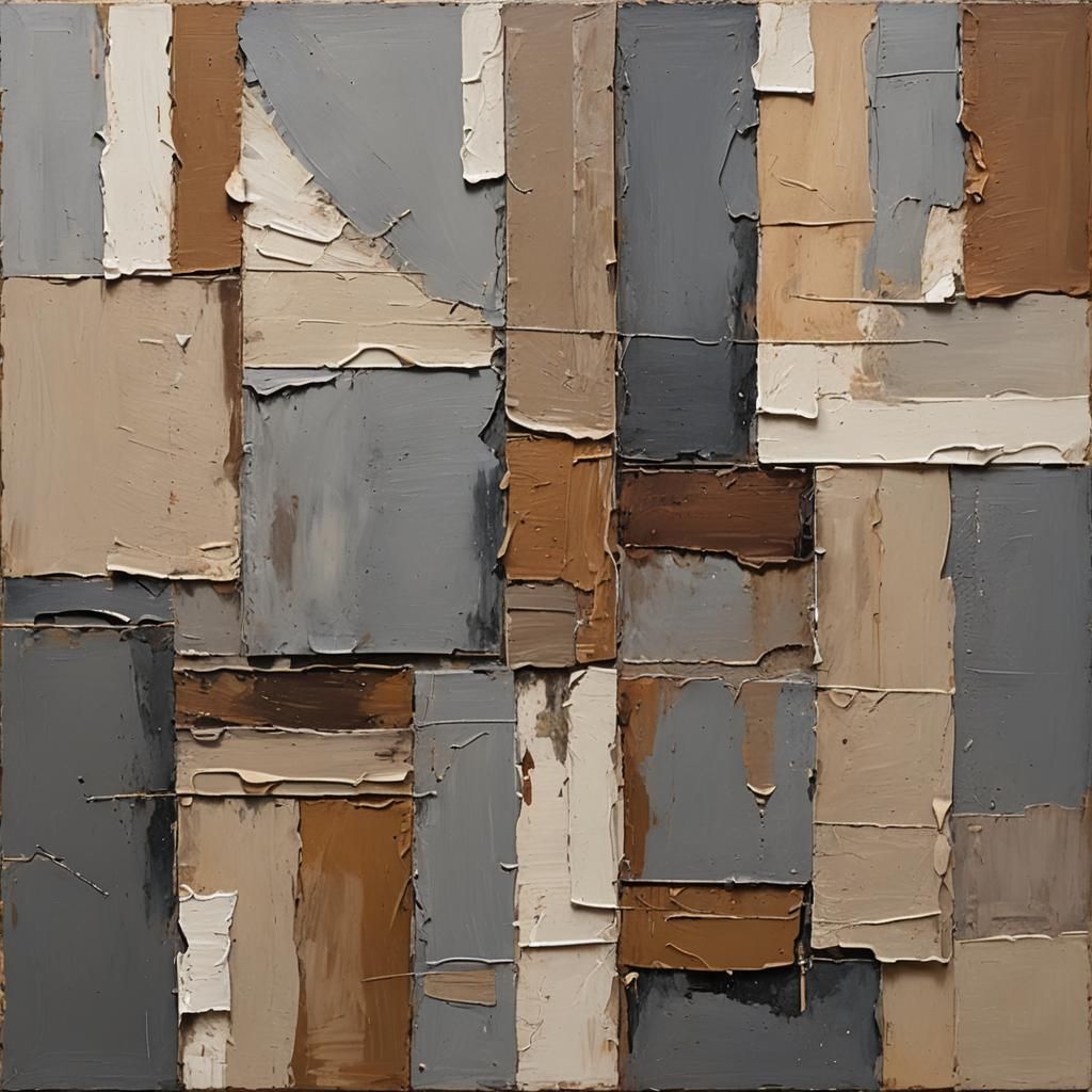 Abstract Painting with Torn Shapes in Earth Tones