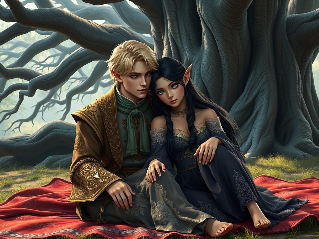 Elegant Fantasy Couple in Anime Art Style